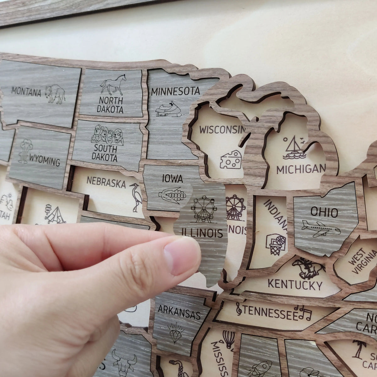 Custom Wooden US Map for States Visited – 50 States Travel Tracker Board & Puzzle