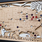 Personalized Wooden MLB Stadium Map with Colorful MLB Team Pins
