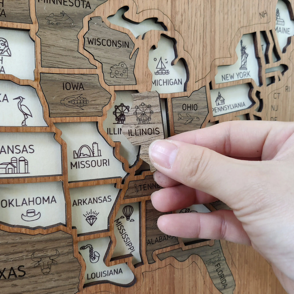 3D Wooden USA Travel Map - Personalized Road Trip Gift & RV Camper Wall Decor