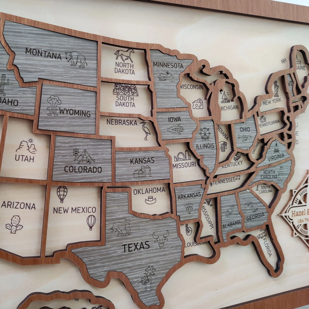 Custom Wooden US Map for States Visited – 50 States Travel Tracker Board & Puzzle