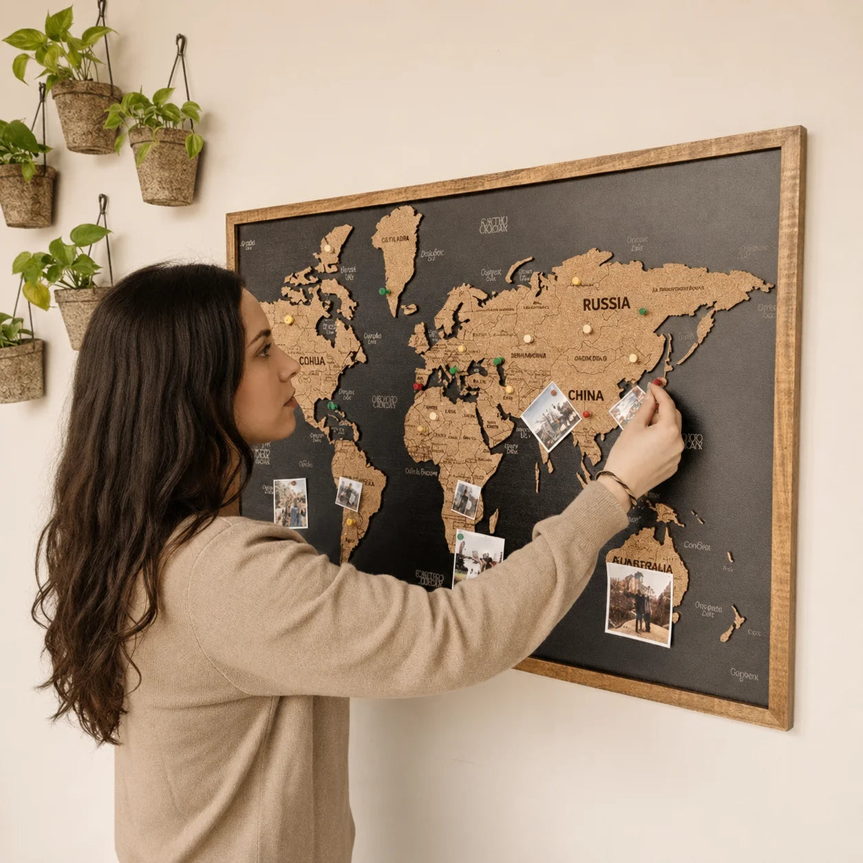 Premium Framed Wooden World Map Wall Art