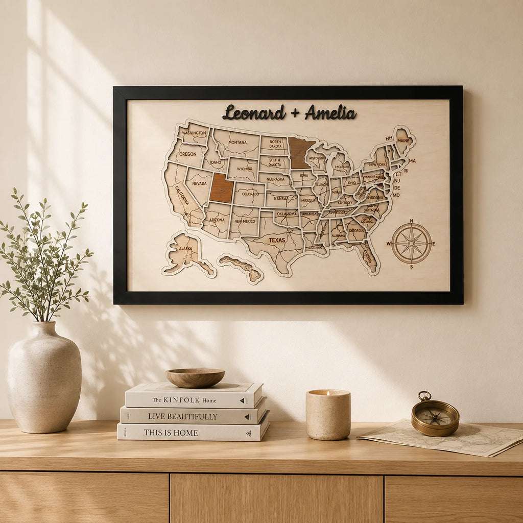 Personalized USA States Puzzle Map(Natural Wood)