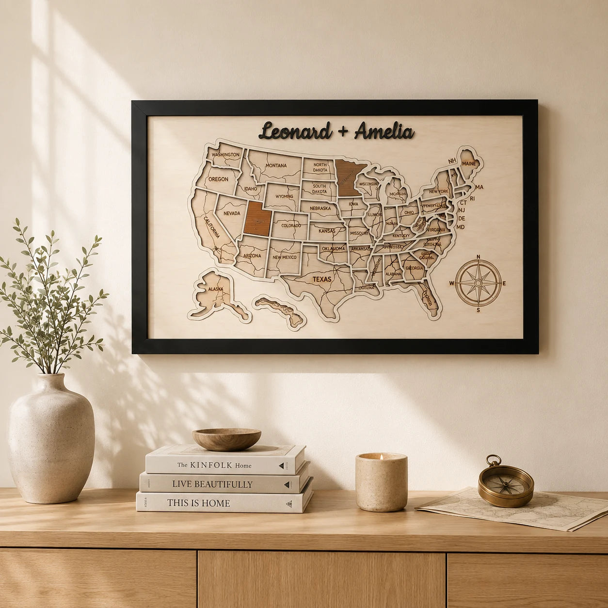 Personalized USA States Puzzle Map(Natural Wood)