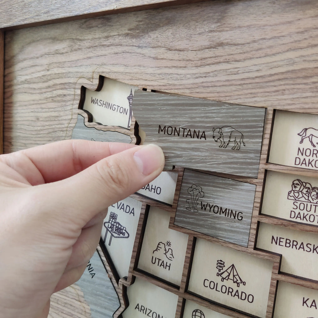 Wooden USA State Puzzle Travel Tracker Map - Add States as You Travel Board