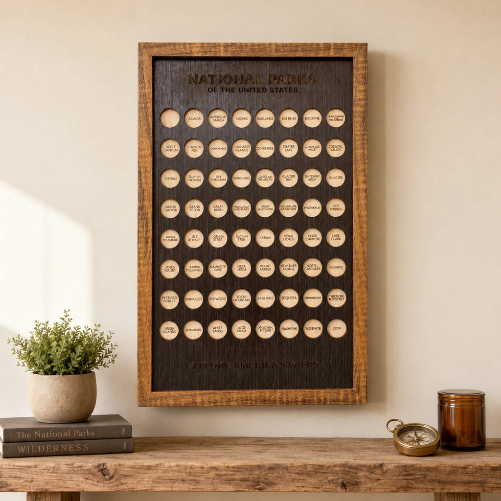 Wooden US National Parks Tracker Board