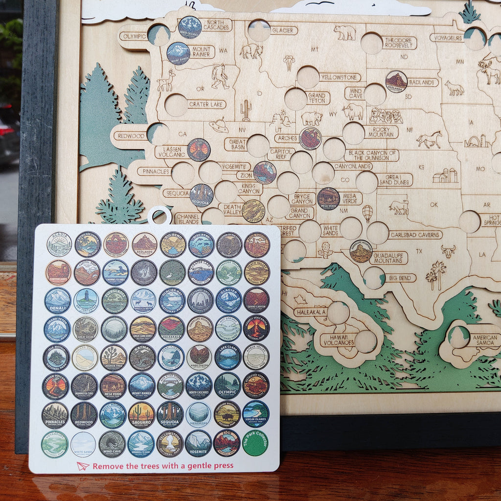 National Park Travel Map - 63 Parks Push Pin Map(Forest）