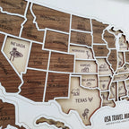 3D Wooden USA Puzzle Map Wall Art - 50 States Push Pin Travel Tracker Board