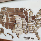 3D Wooden USA Puzzle Map Wall Art - 50 States Push Pin Travel Tracker Board