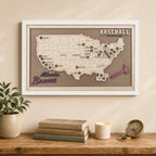 Personalized Baseball Stadium Tracker Map – Vintage Brown Background