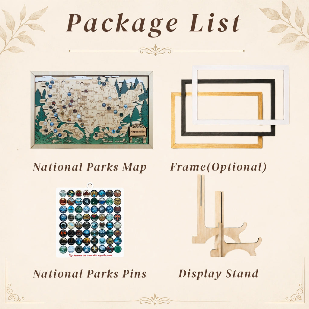 National Park Travel Map - 63 Parks Push Pin Map(Forest）