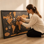 Premium Framed Wooden World Map Wall Art