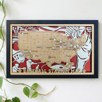 Custom Team Color Wooden MLB Stadium Map with Team Logo Pins