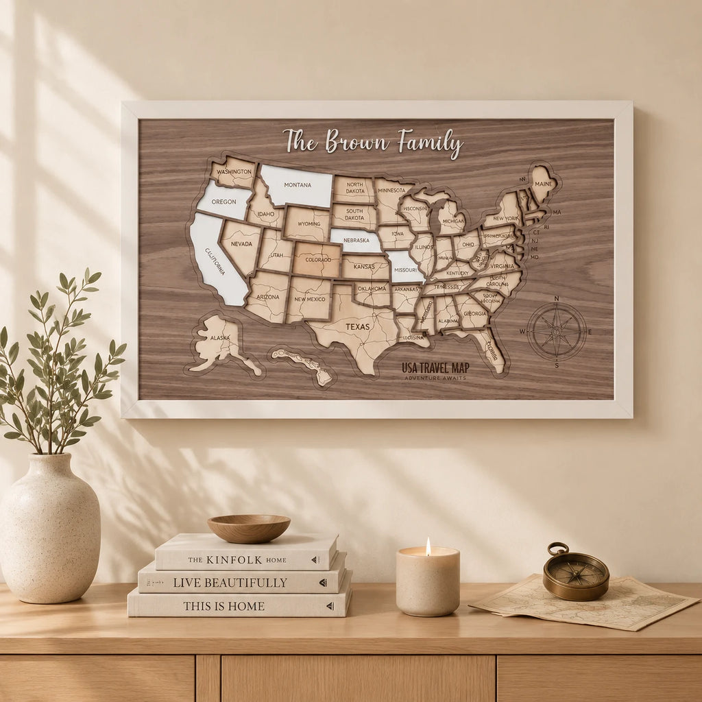 Personalized USA States Puzzle Map(Dark Walnut)