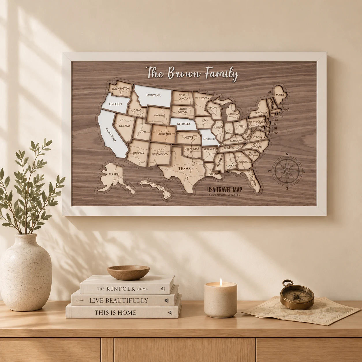 Personalized USA States Puzzle Map(Dark Walnut)