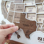 3D Wooden USA Puzzle Map Wall Art - 50 States Push Pin Travel Tracker Board