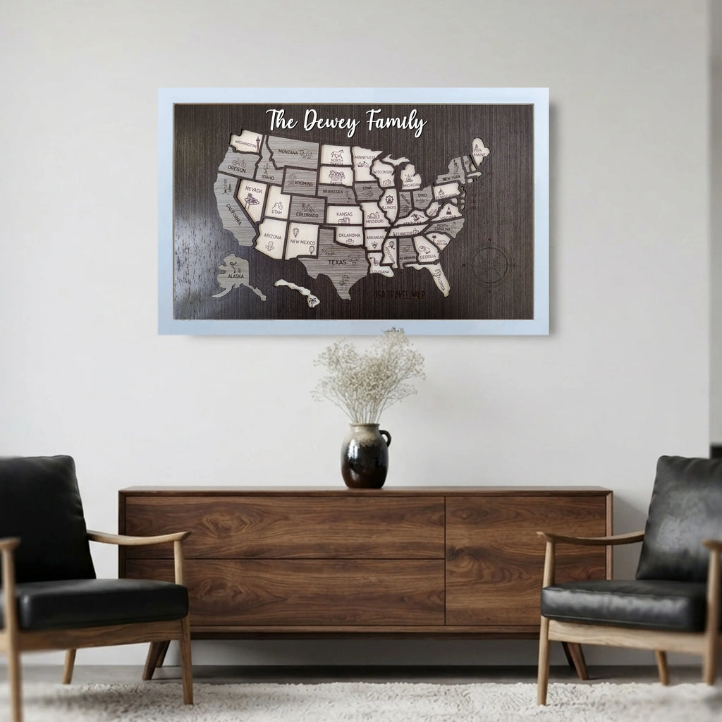 50 States Travel Tracker Wooden Map - Places I've Been & Adventure Bucket List
