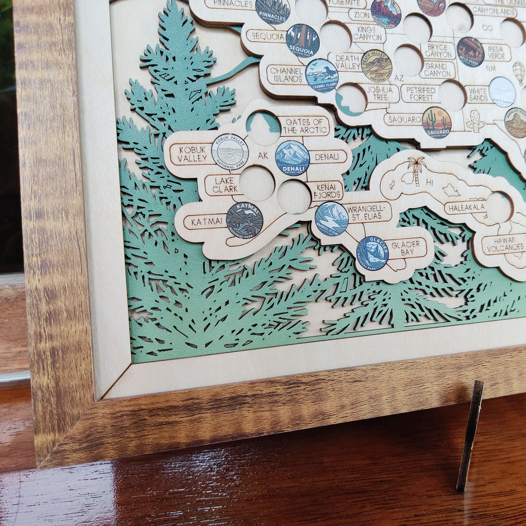 National Park Travel Map - 63 Parks Push Pin Map(Forest）