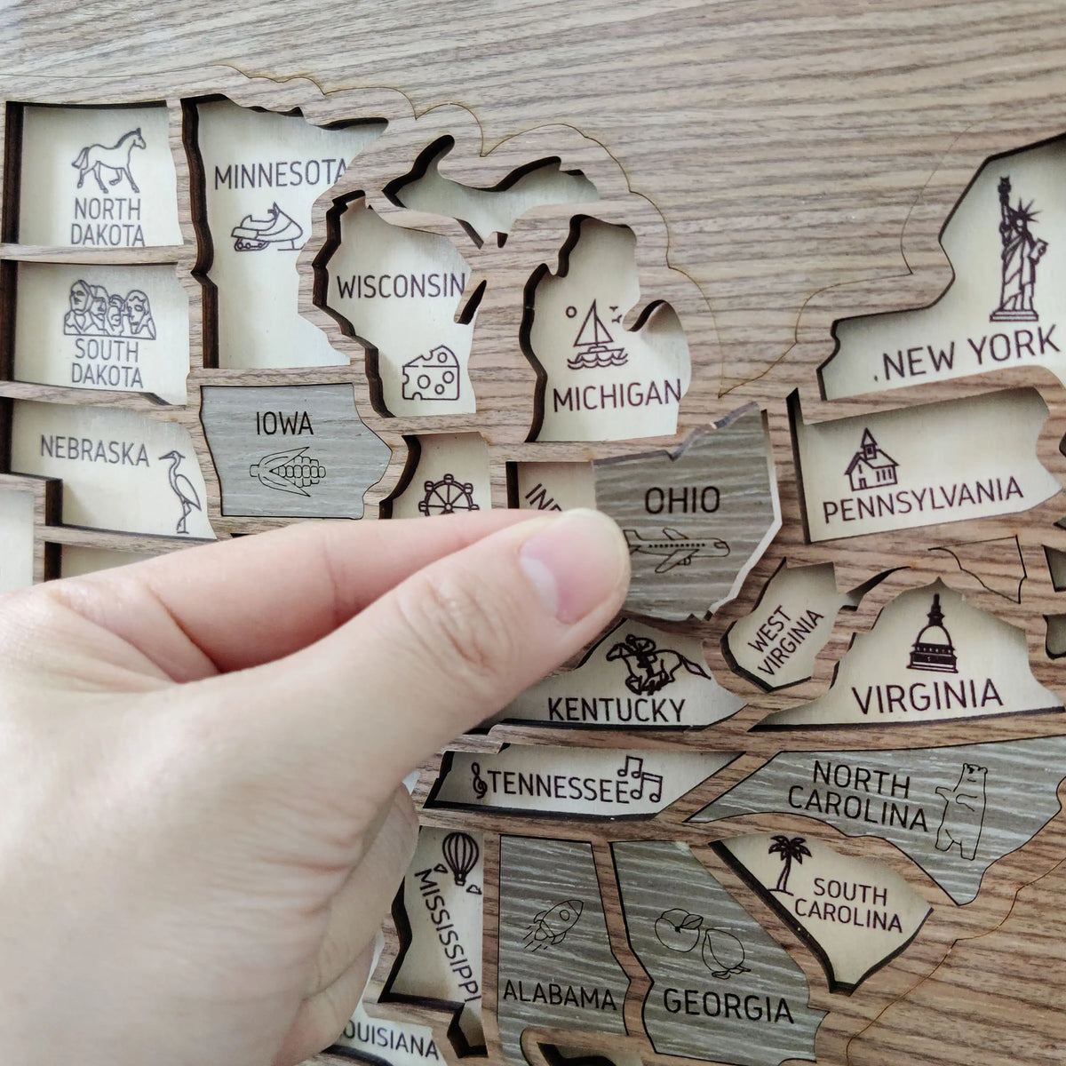 Wooden USA State Puzzle Travel Tracker Map - Add States as You Travel Board
