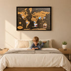 Premium Framed Wooden World Map Wall Art