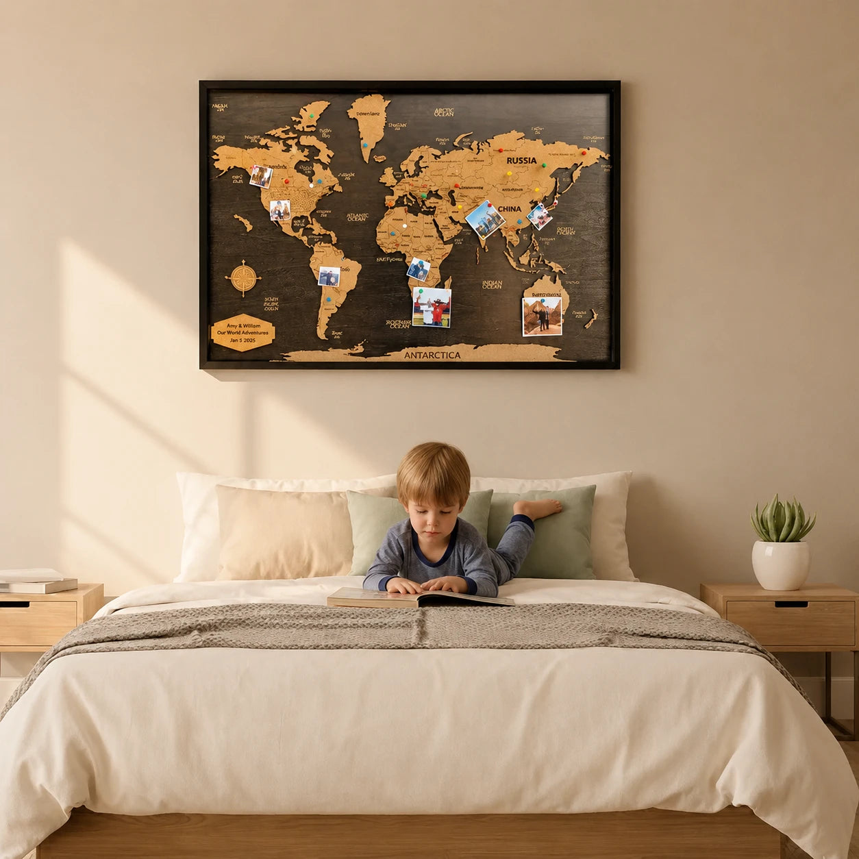Premium Framed Wooden World Map Wall Art