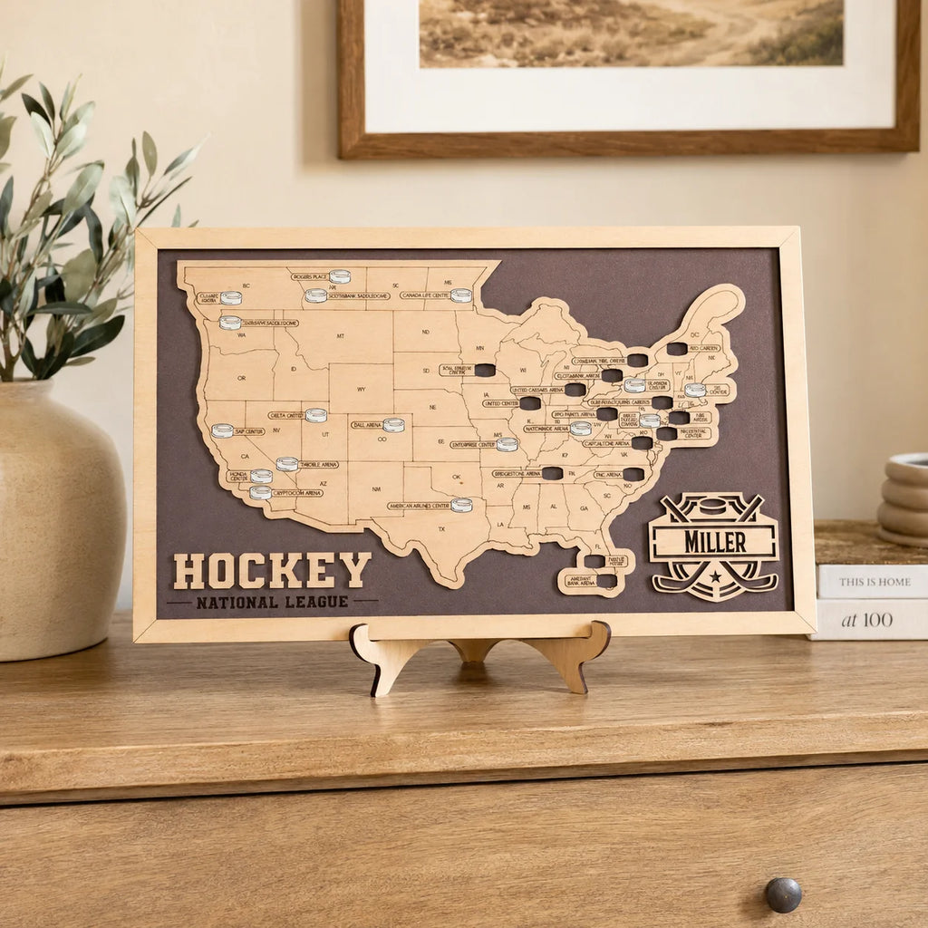 Personalized Hockey Arena Tracker Map – Vintage Brown Background