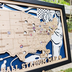 Custom Team Color Wooden MLB Stadium Map with Team Logo Pins