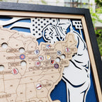 Custom Team Color Wooden MLB Stadium Map with Team Logo Pins