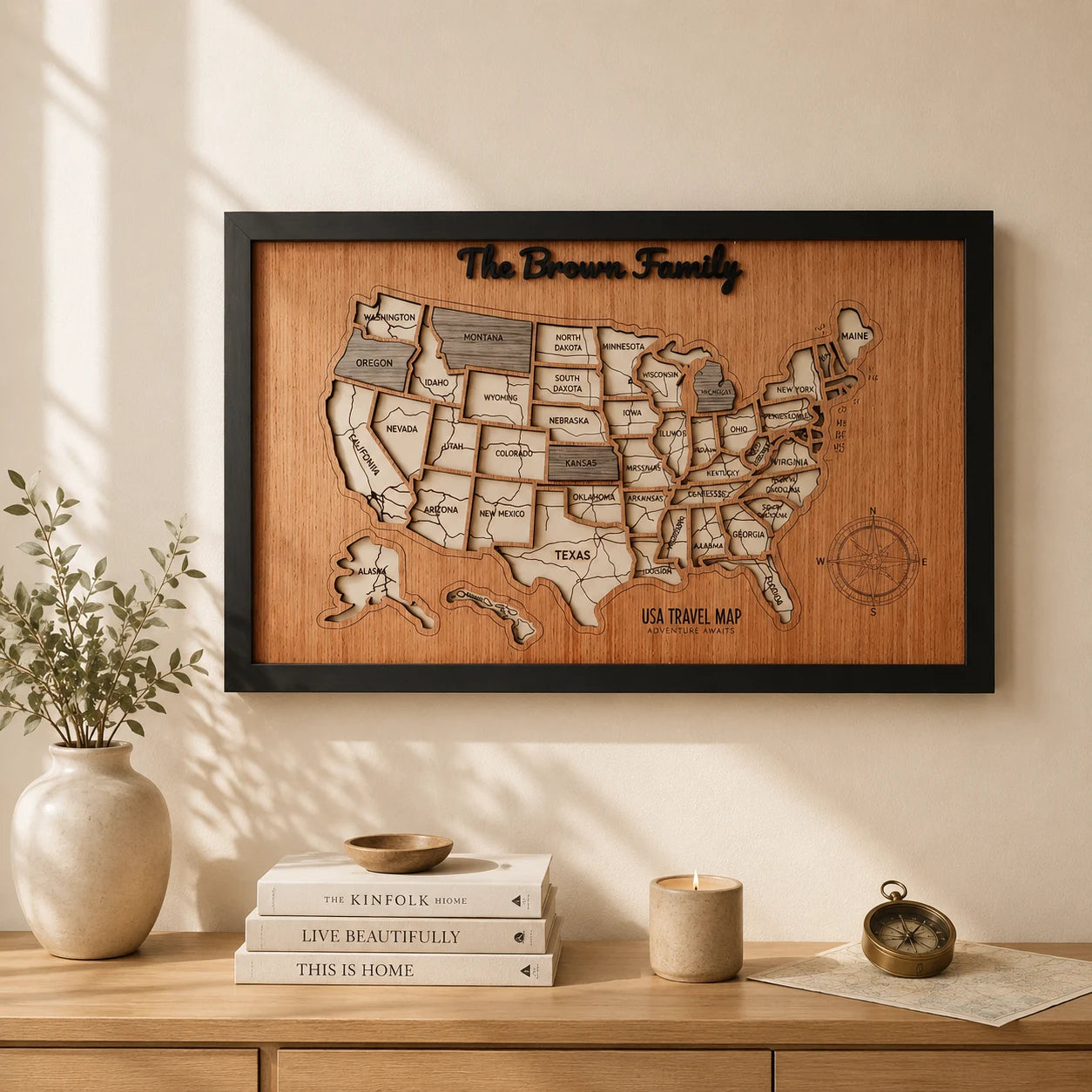 Personalized USA States Puzzle Map(Walnut)