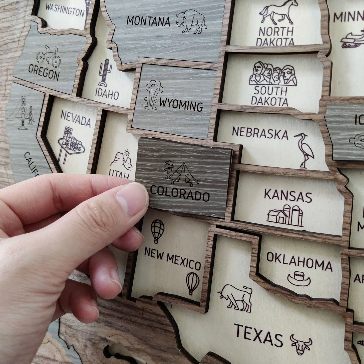 Wooden USA State Puzzle Travel Tracker Map - Add States as You Travel Board
