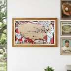 Custom Team Color Wooden MLB Stadium Map with Team Pins
