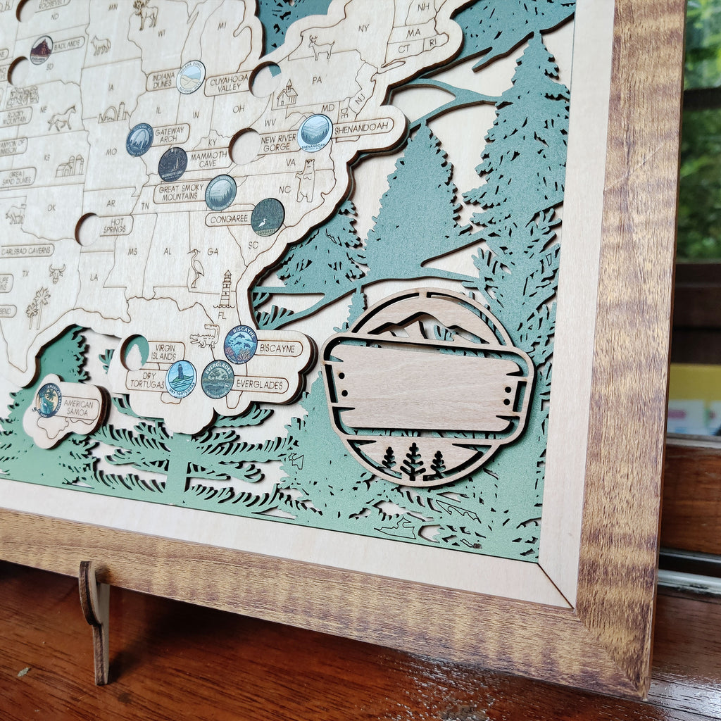 National Park Travel Map - 63 Parks Push Pin Map(Forest）