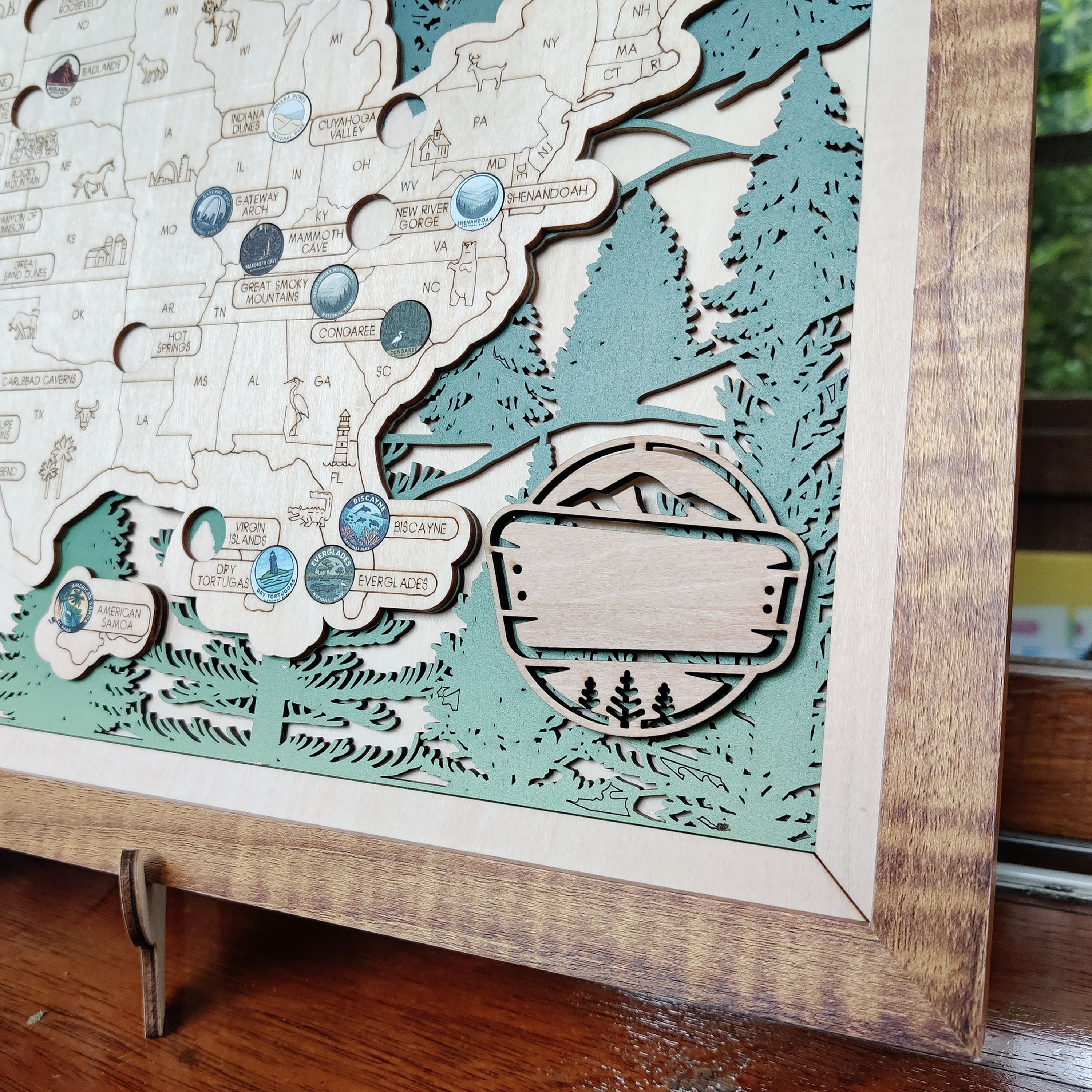National Park Travel Map - 63 Parks Push Pin Map(Forest）