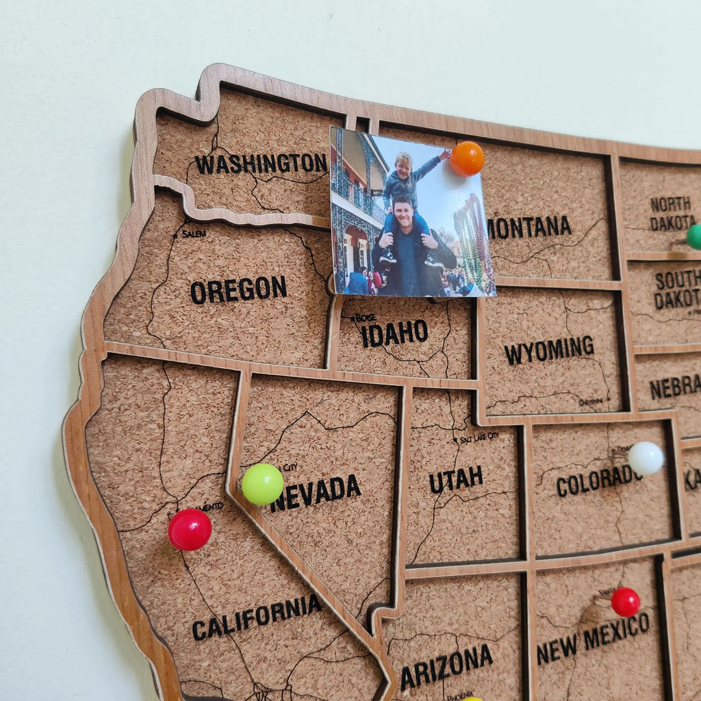 Wood USA Map Push Pin Travel Map - Personalized Christmas Gifts