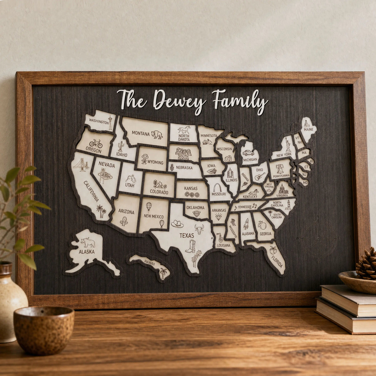 50 States Travel Tracker Wooden Map - Places I've Been & Adventure Bucket List