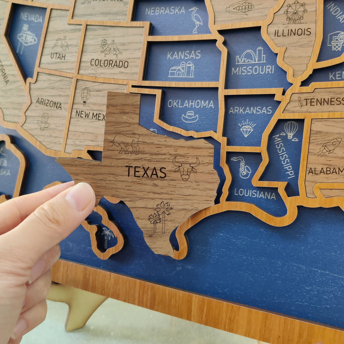 Personalized Wooden USA Travel Map Puzzle – 50 States Visited Tracker & Wall Art