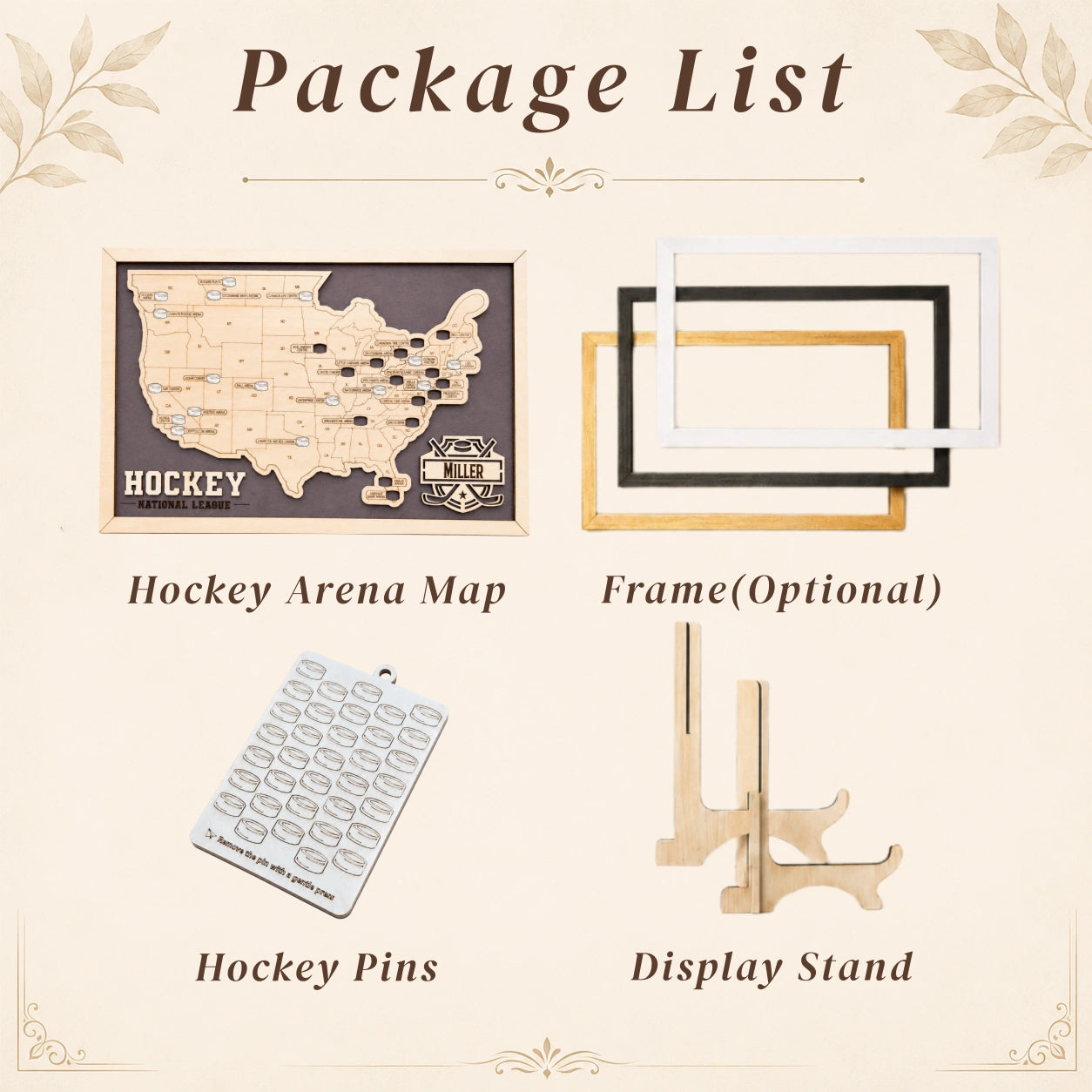 Personalized Hockey Arena Tracker Map – Vintage Brown Background
