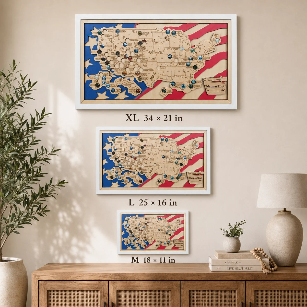 National Park Travel Map - 63 Parks Push Pin Map(USA Flage)