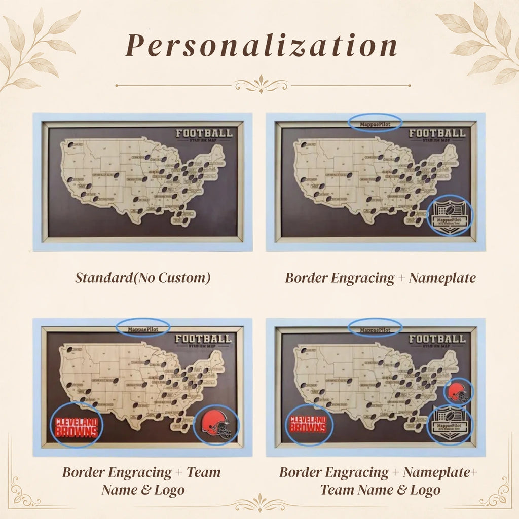 Personalized Football Stadium Tracker Map – Vintage Brown Background