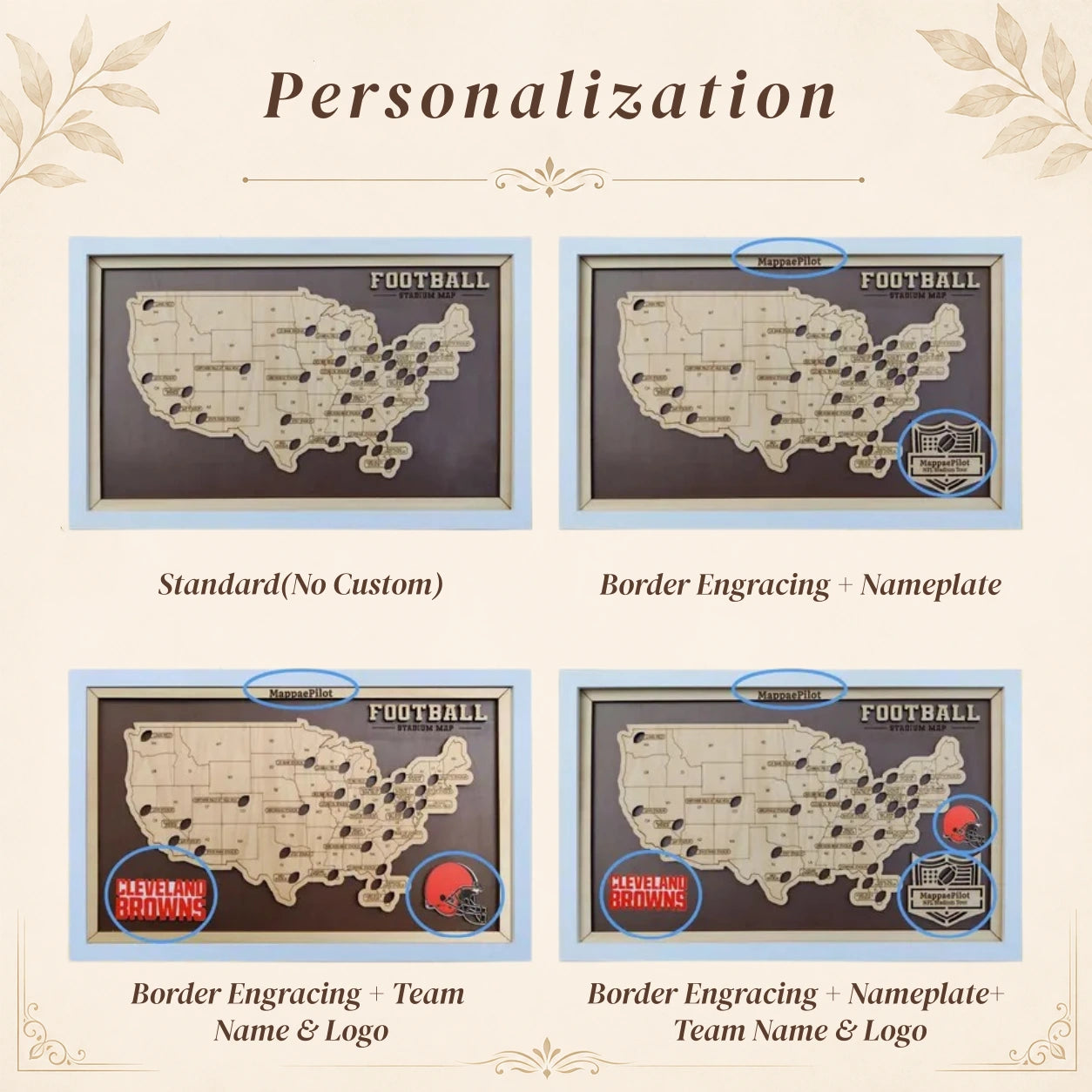Personalized Football Stadium Tracker Map – Vintage Brown Background