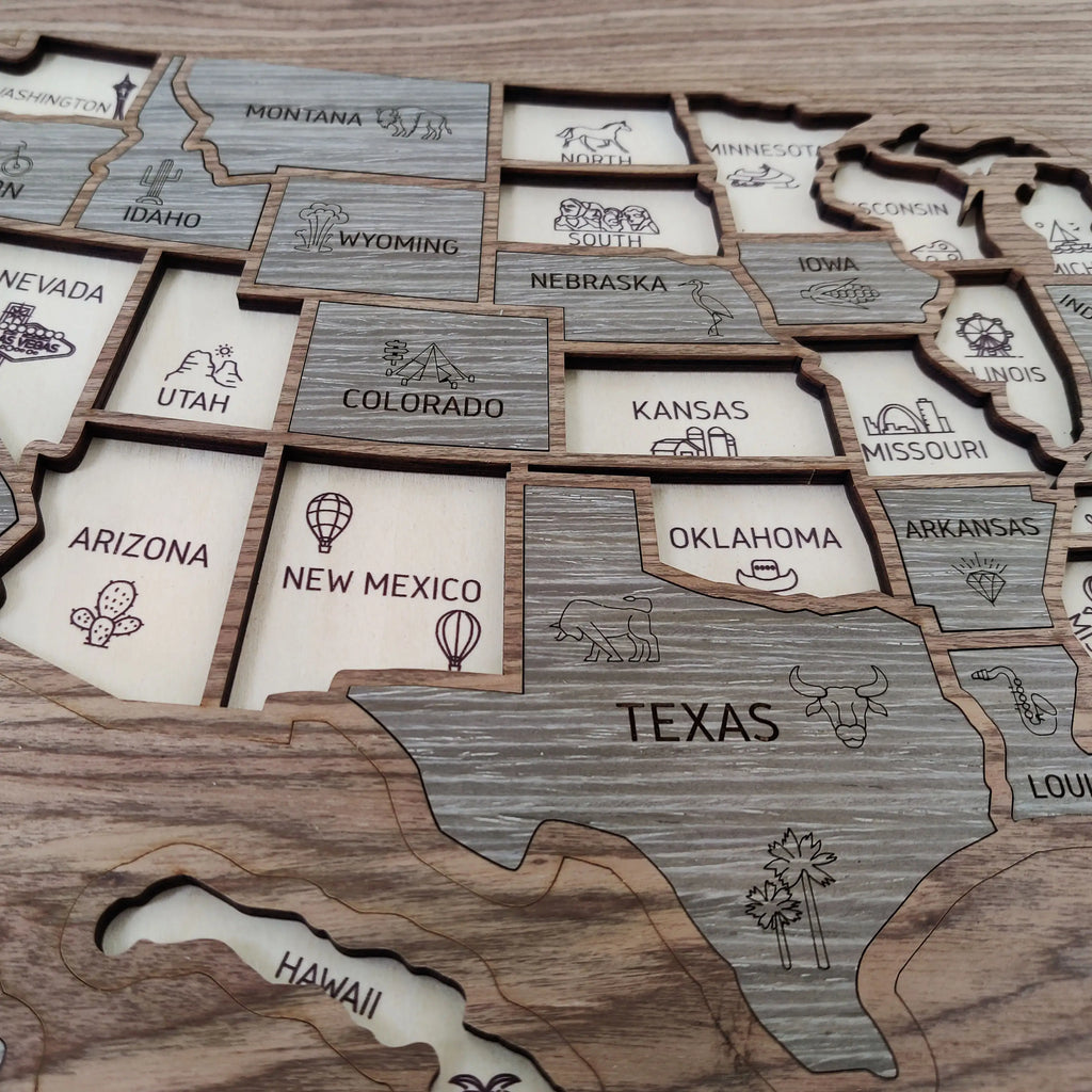 Wooden USA State Puzzle Travel Tracker Map - Add States as You Travel Board