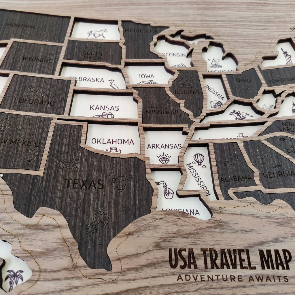 Wooden USA State Puzzle Travel Tracker Map - Add States as You Travel Board