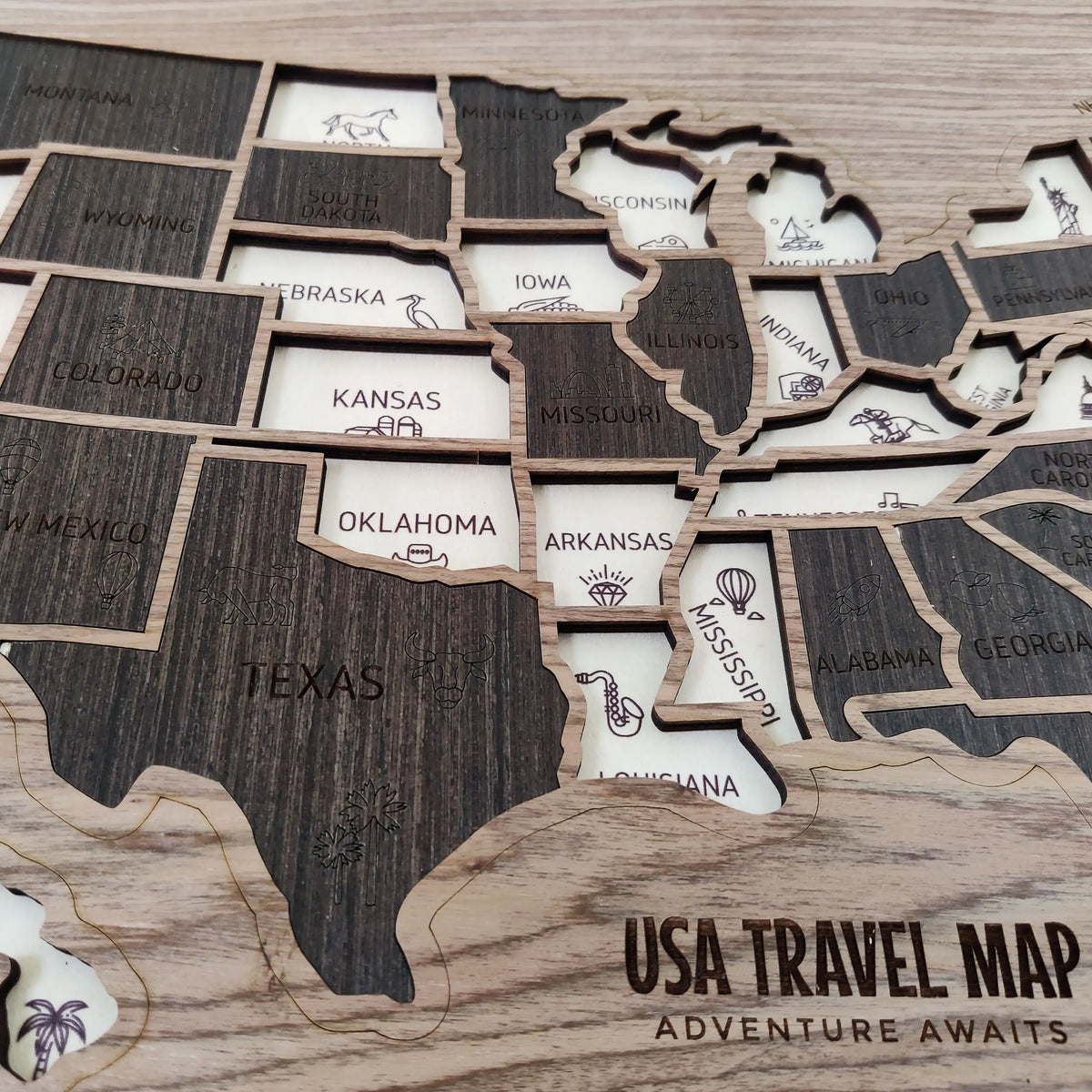 Wooden USA State Puzzle Travel Tracker Map - Add States as You Travel Board