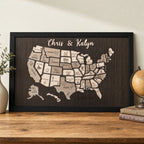 50 States Travel Tracker Wooden Map - Places I've Been & Adventure Bucket List