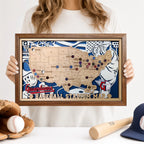Custom Team Color Wooden MLB Stadium Map with Team Pins