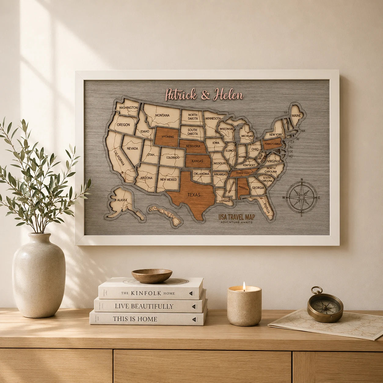 Personalized USA States Puzzle Map(Gery Oak)