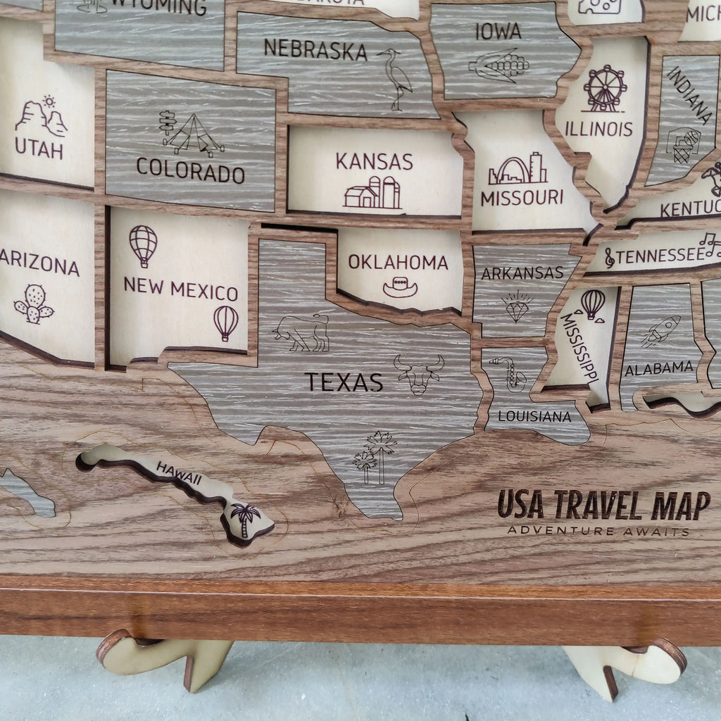 Wooden USA State Puzzle Travel Tracker Map - Add States as You Travel Board