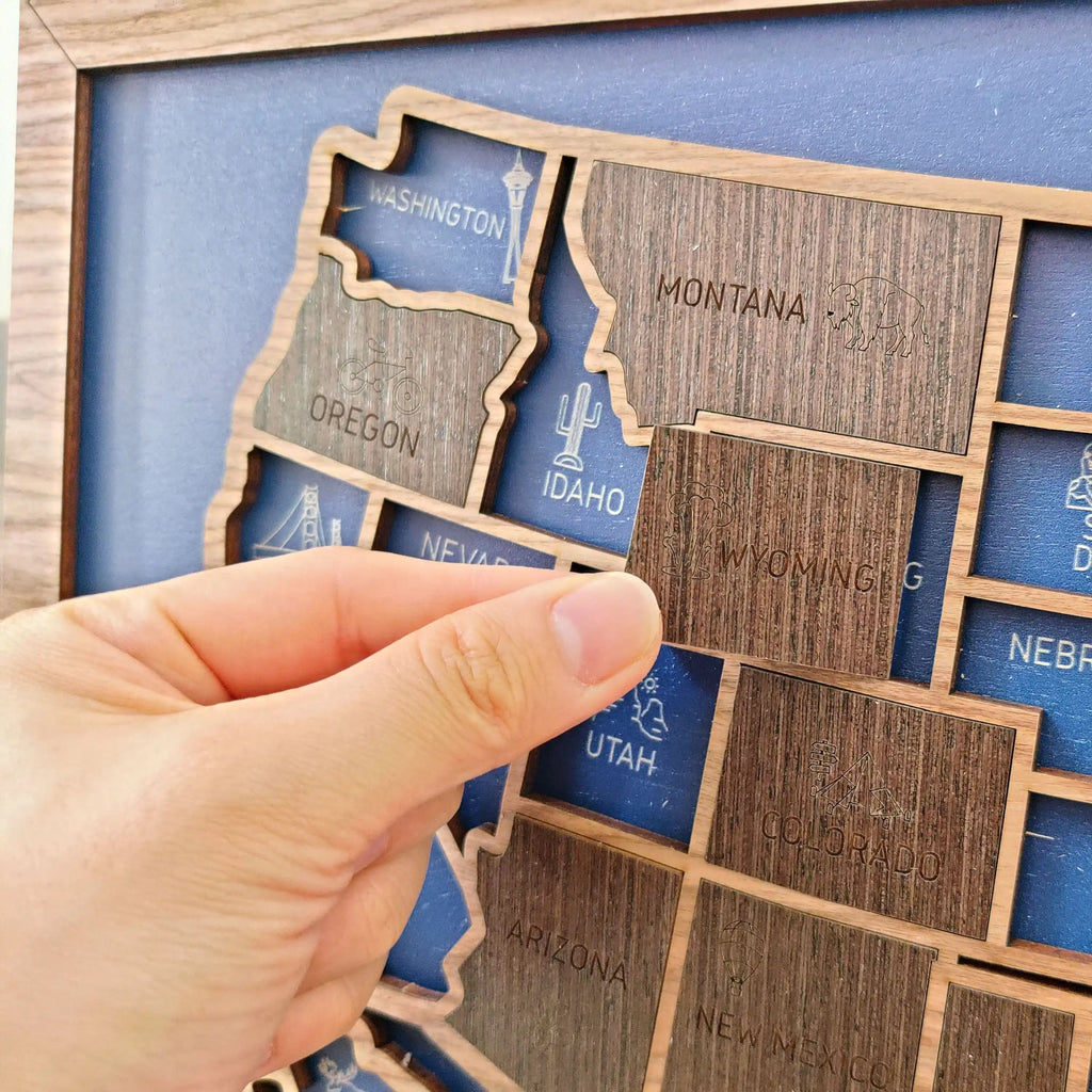 Personalized Wooden USA Travel Map Puzzle – 50 States Visited Tracker & Wall Art