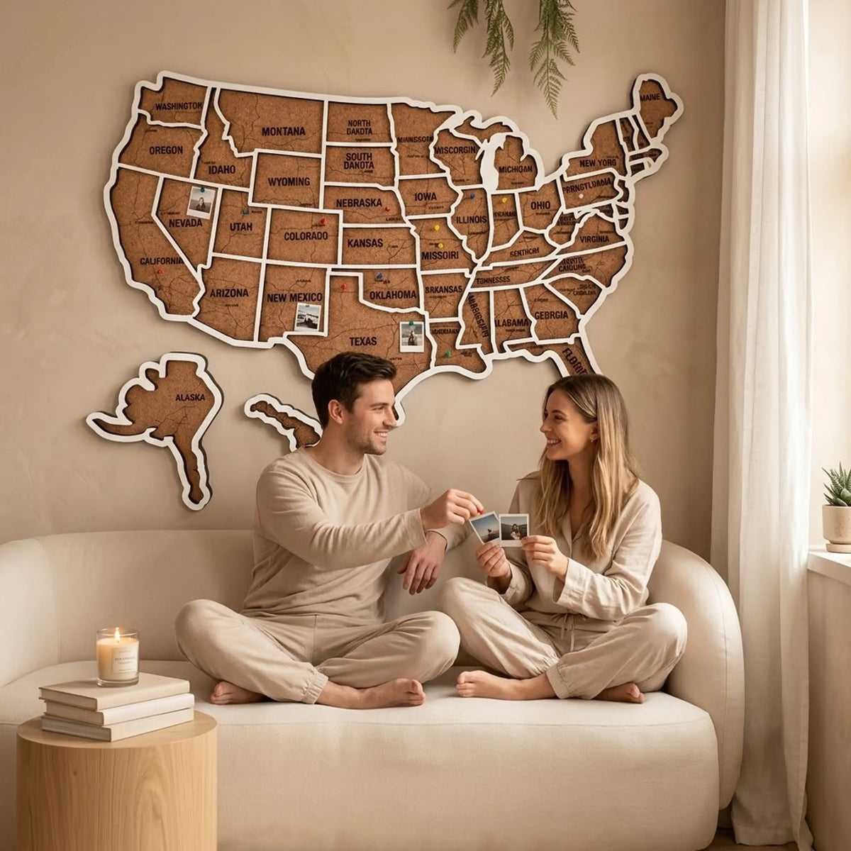 Wood USA Map Push Pin Travel Map - Personalized Christmas Gifts