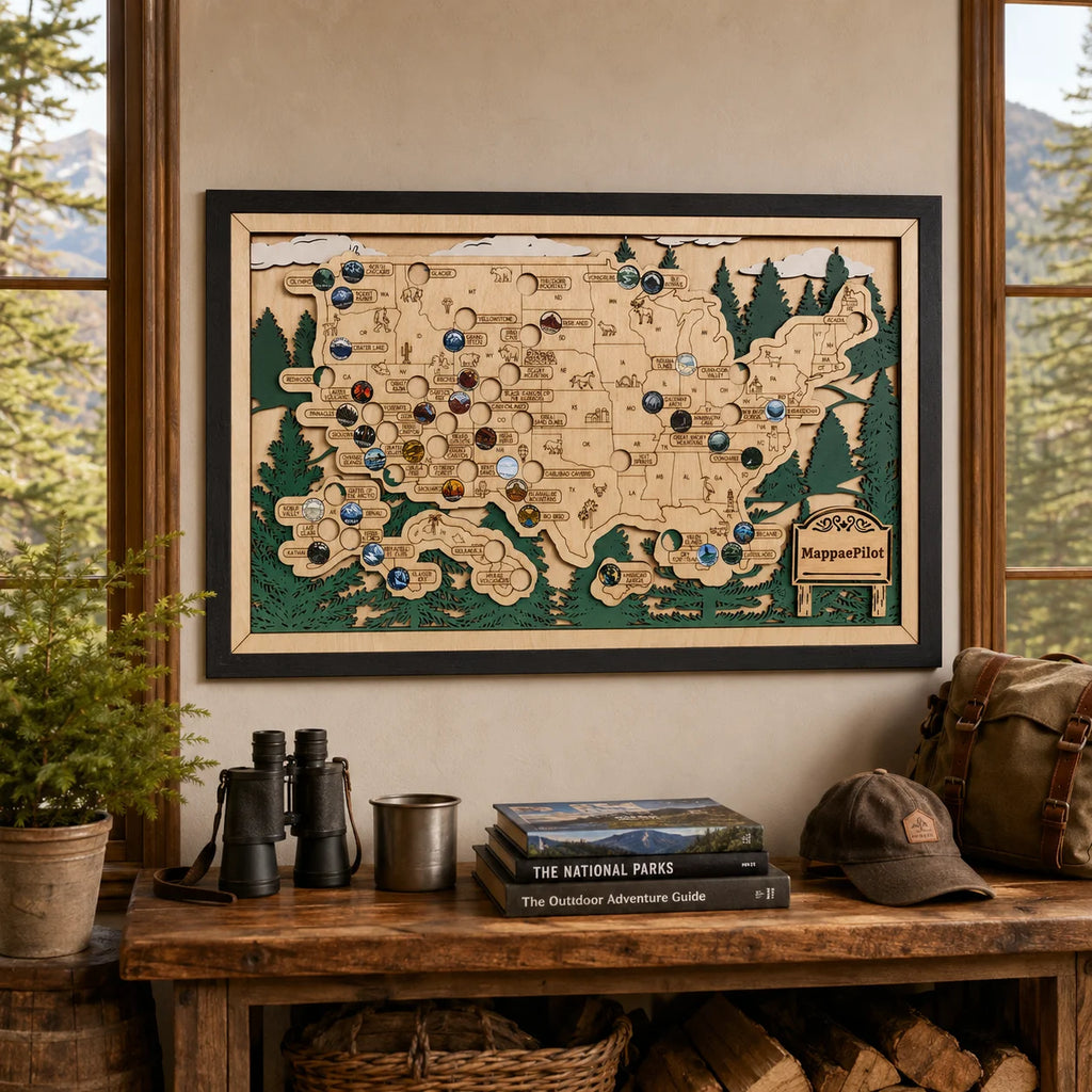 National Park Travel Map - 63 Parks Push Pin Map(Forest）