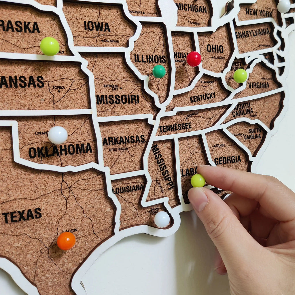 Wood USA Map Push Pin Travel Map - Personalized Christmas Gifts